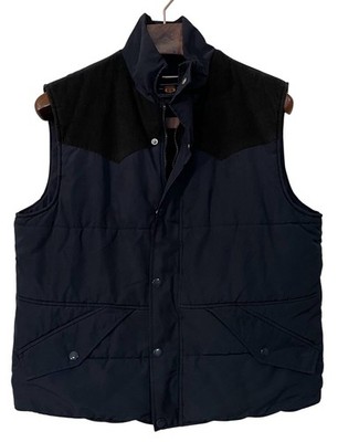 Vtg Route 66 Mens Blue Quilted Full Zip Vest Corduroy Patches Gorpcore Hiking L