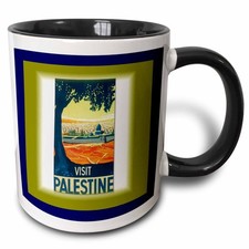 3dRose mug 59773 4 "Old Palestine Travel Poster" Two Tone Black Mug, 11 oz,