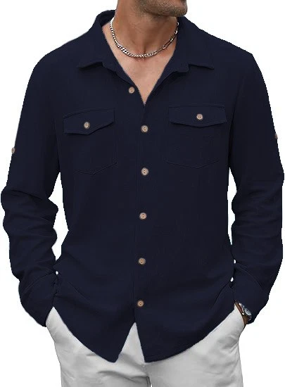 Business shirt men's cotton linen casual long sleeved shirt - Image 4 of 4