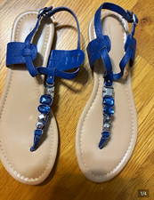 Simply Vera Vera Wang Women's Strappy Beaded Ankle Strap Sandals Blue  10M