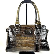 David Jones London Handbag Purse Tote Satchel Brown & Green Crocodile Leather