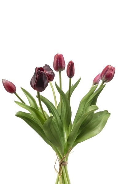 artplants Deko Blumenstrauß Tulpenstrauß Mix Lona, Rot-Burgunderrot, 40Cm-image