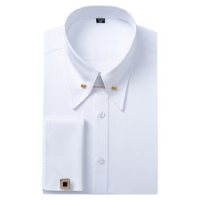 Mens Dress Shirts Luxury Business French Cuff Bamboo Formal Wedding Shirts Tops