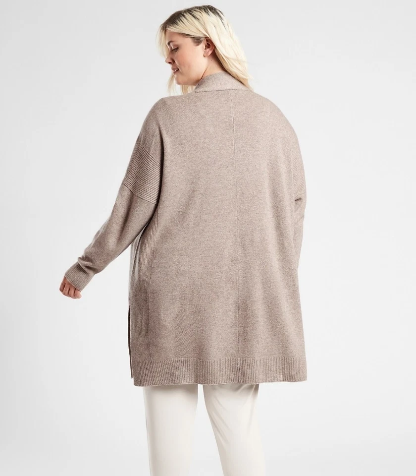 Cárdigan abierto de lana de cachemir ATHLETA Spirit suéter bolsillos topo talla pequeña Foto 2 de 4