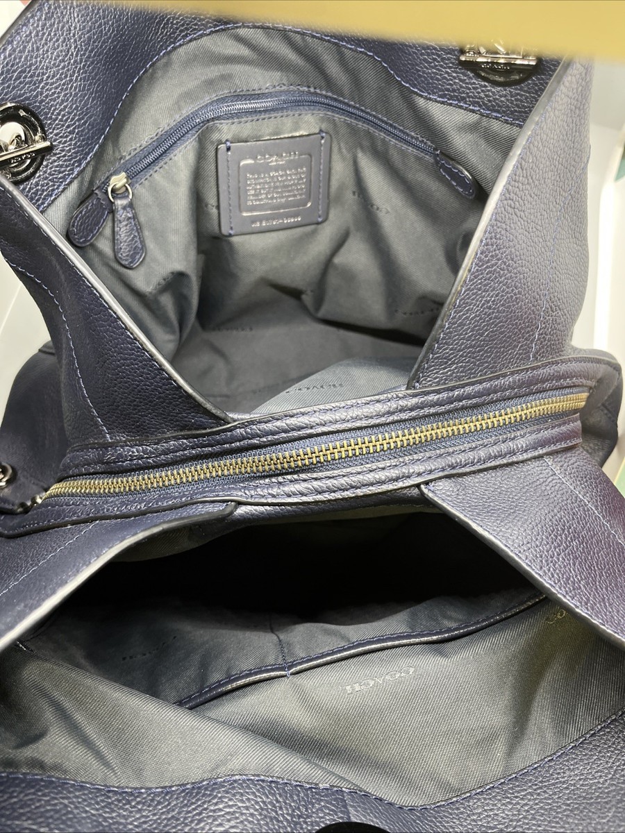 Coach Dark Navy Blue Pebbled Leather Edie Turnlock Shoulder Bag