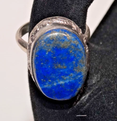 B113 BEAUTIFUL VINTAGE 925 STERLING SILVER & LAPIS LAZULI COCKTAIL RING SZ 6