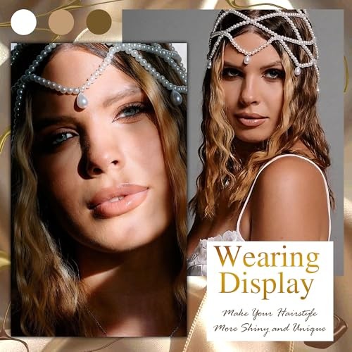 1920s Mesh Pearls Head Chain Vintage White Tassel Pearl  display picture 2