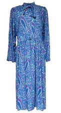 Vintage 80s Dress Paisley Pussy Bow Twill St Maxime Britain Fit Modern 12 *Read*