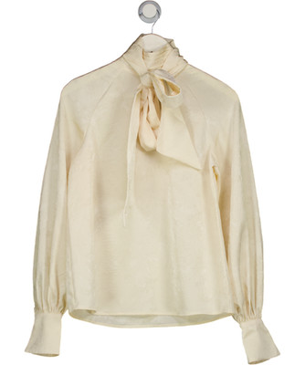 PRETTY LUXOUS Cream Kesia Puff Sleeve Jacquard Bow Bluse UK 6