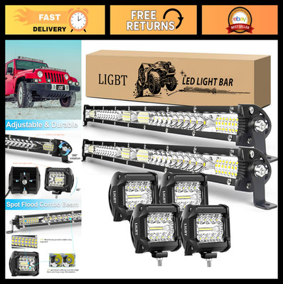 21 Inch 204W Slim LED Light Bar + 4x 4Inch 60W LED Pods - Offroad Fog Driving Li