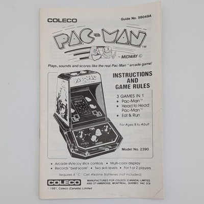 Vintage 1981 Coleco Pac-Man MANUAL Instructions EN/FR Model 2390