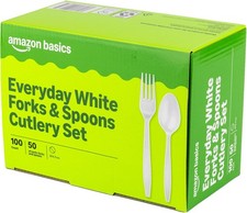 Disposable Everyday White Forks Spoons, 100 Count