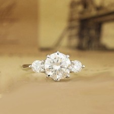 14K White Gold Plated 2Ct Round Cut Real Moissanite Women's Engagement Ring