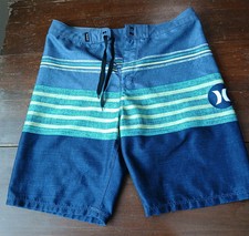 HURLEY Boys 16 Board Shorts Functional Drawcord Swimming Trunks BLUE/GREEN