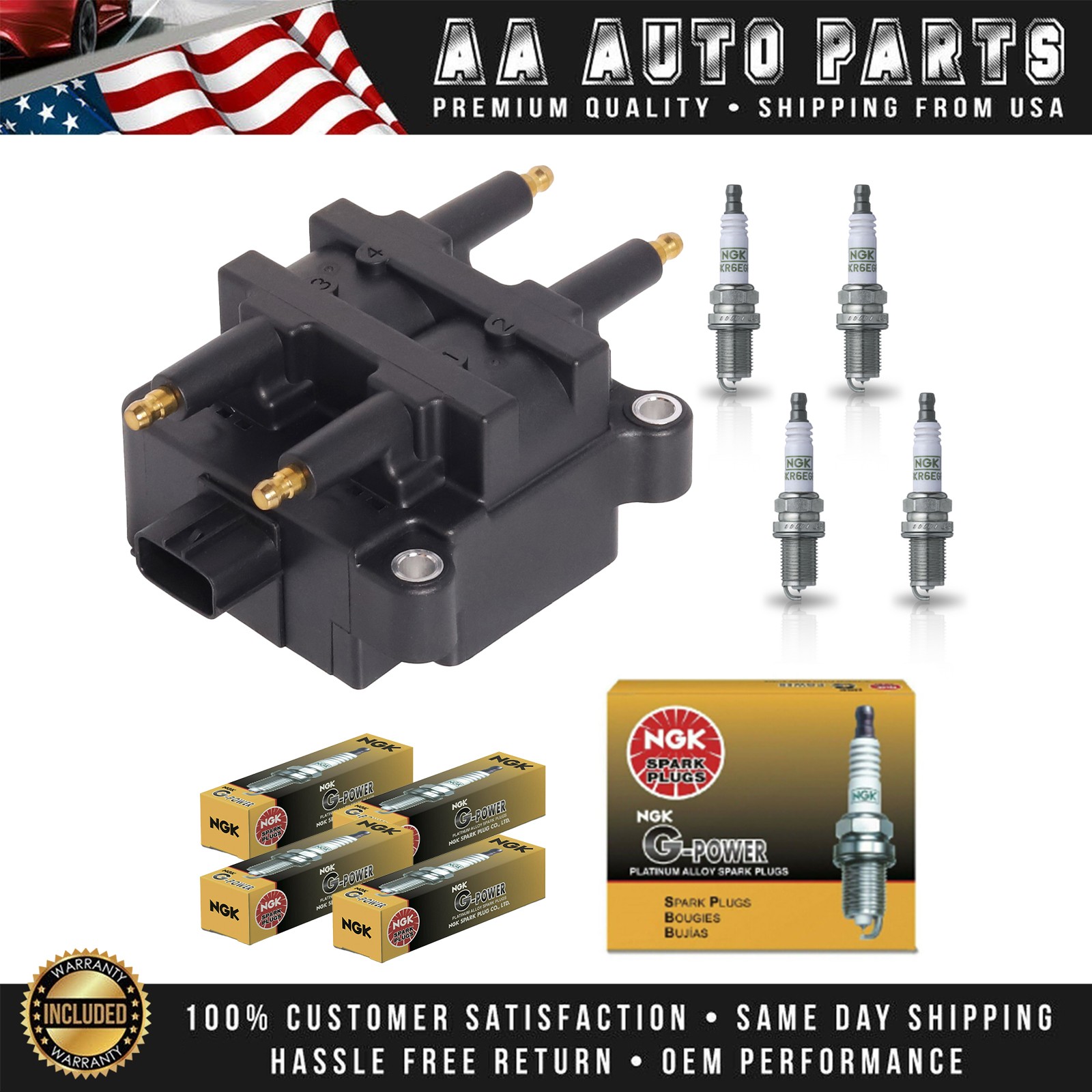 Ignition Coil  4 NGK Platinum Spark Plug for 1997-1999 Subaru Legacy 2.5L UF240