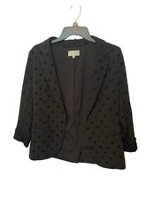 Skies Are Blue Black Open Front Blazer Jacket Size Medium Polka Dot 3/4 Sleeves