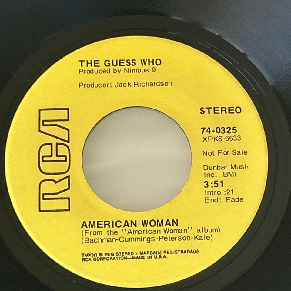 Lot 2 PROMO 45’s THE GUESS WHO Undone/No Sugar Tonight/American Woman YELL Label - Image 3 of 4