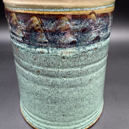 Studio Pottery Vase 11.5” Color Block Turquoise Beige Signed WC - Picture 2 of 12