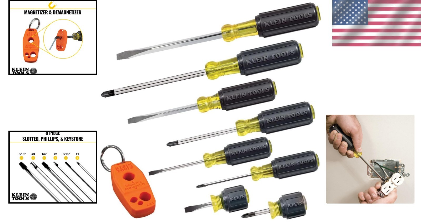 Klein 9-Piece Screwdriver Set with Magnetizer/Demagnetizer – Professional Qua...