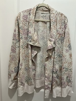 Cuddl Duds Cardigan 3X Woman s Floral Print Two Button Closure Tan