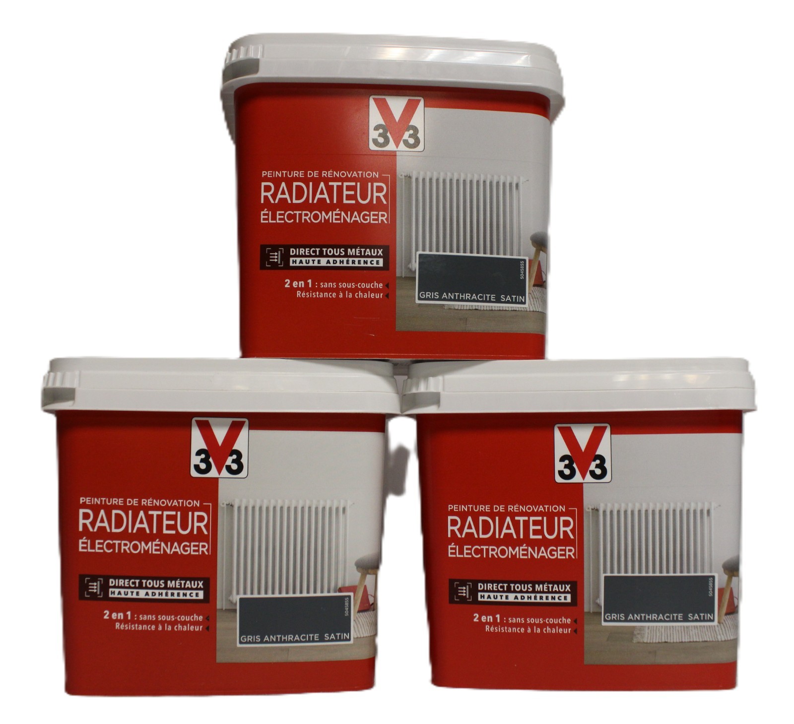 Peinture V33 anti-jaunissement pour radiateur et frigo Gris Anthracite 3x0,75L