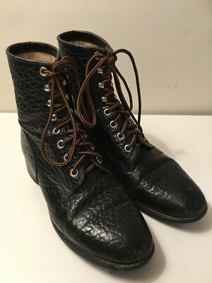 Justin O'Sullivan 5224 Lace Up Leather Boots Black Women's 4 D