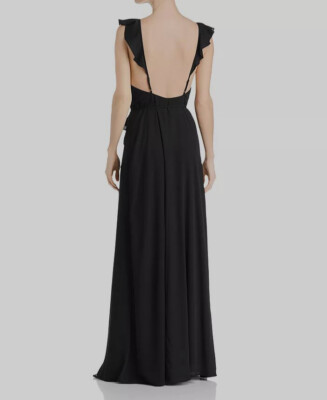 wayf black dress $158 Women's Elise V-Neck Ruffled Sleeveless Wrap Gown Size M Select Pants Waists Size:36W Mango X Victoria Beckham Maxi dresses Clean lines boat neckline