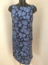 NEXT DRESS 8 Blue Summer Floral Midi LINEN Lined Tank Women Navy Casual