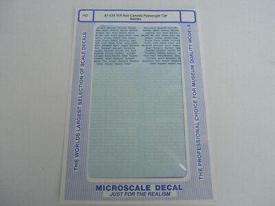 Microscale Decal 87-678 VIA Rail Canada Passenger Car Names H0 Scale