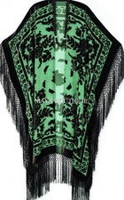 Caftan Duster Fringe Jacket Kimono Black Green Silk Burnout Velvet Maya Matazaro