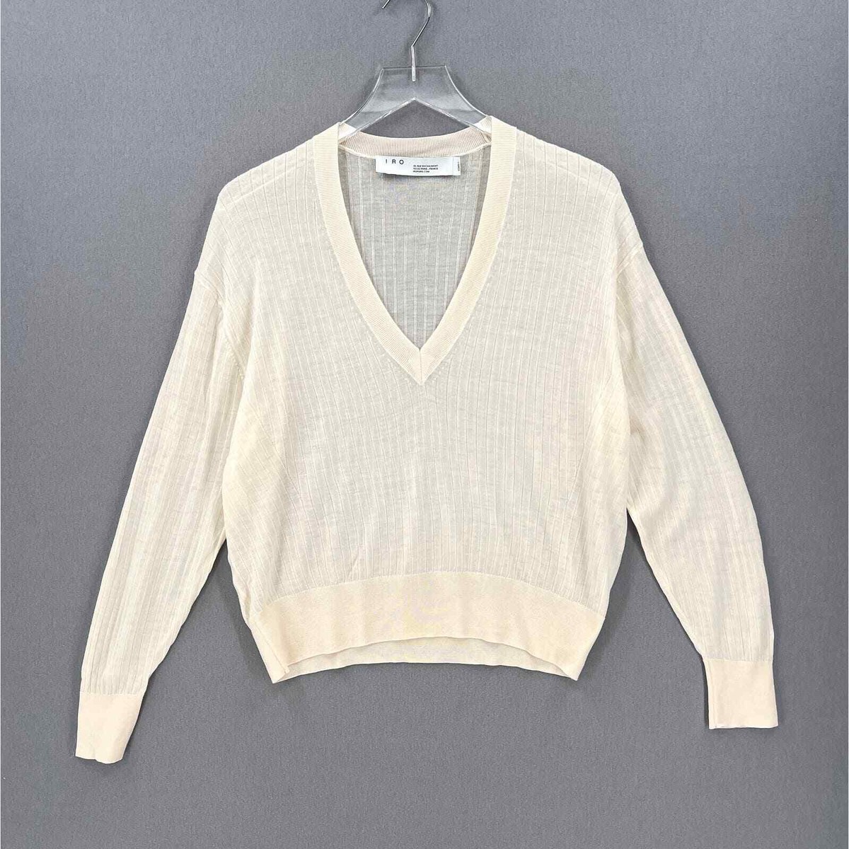 IRO PARIS Deep V-neck Sweater Womens XS Cream Cashmere Blend