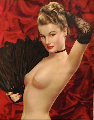 FAN DANCER BURLESQUE Pinup Art Figure 20x15 print Pin-up 40s MCM Black Gloves