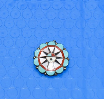 Delwin Gasper Zuni Multi-Gemstone Inlay Sterling Silver Sunface 