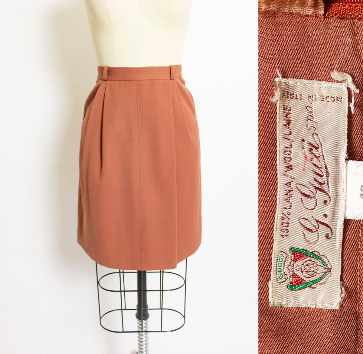Vintage GUCCI Skirt 1980s WOOL Brown Designer Small 80s | eBay