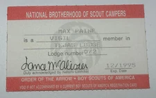 Boy Scout OA Membership Card Lodge 72 Tejas 1995 Texas   RC6