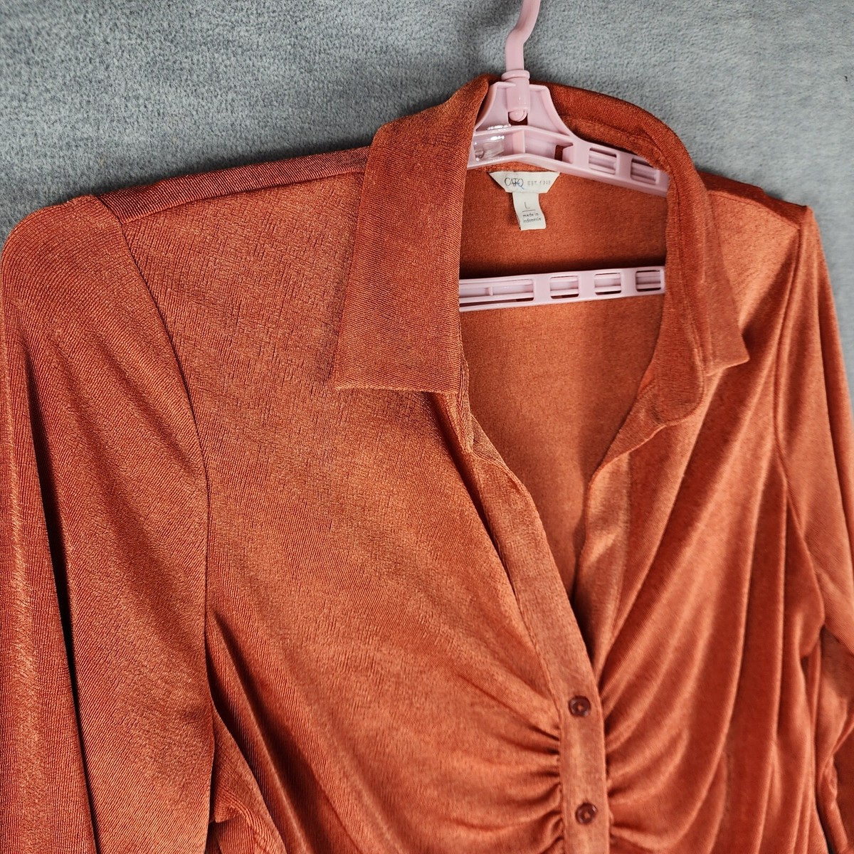 Cato Woman Top L Orange Slinky Fined Ribbed Blouse Stylish Stretch