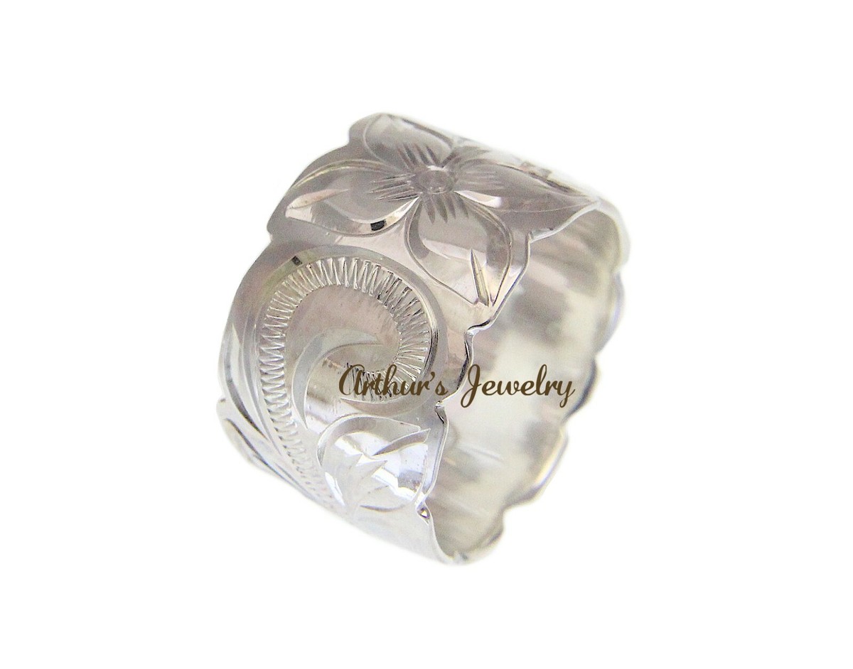 3-in-1 Sterling Silver 925 Hawaiian Ring With Engraved Plumeria, Scroll & Maile Leaf