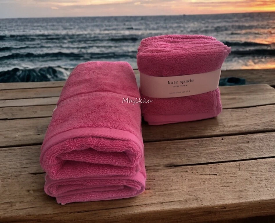 Kate Spade Fuchsia Pink Towels Set 2 Hand 4 Wash Face Cloths Bathroom Beach  Home