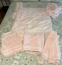 Levtex Pink Elephant Nursery Set Comforter Curtains Diaper Stacker Dust Ruffle 