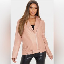 Pretty Little Thing Size 6 Dusty Pink Faux Leather Moto Biker Jacket