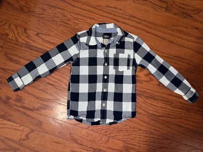 Boys Carter’s Navy Blue White Large Buffalo Plaid Button Down Collared  Shirt