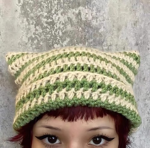 Slouchy Cat Ear Hat Grunge Accessories Crochet Knitted Cap for Women - Picture 3 of 7