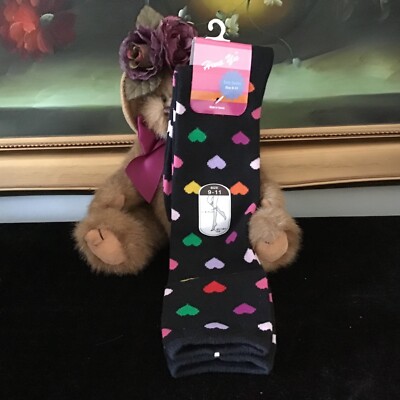 NWT Hwa Yu Women's Hearts KNEE HIGH SOCKS multi color 9-11 Made in Taiwan