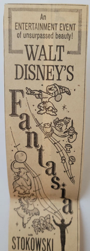 Anuncio de película Disney "Fantasía" Philadelphia Orchestra Detroit Free Press 1963 ~2x8" Foto 2 de 3