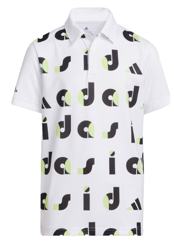 adidas Golf Polo Youth Big Boys XL Short Sleeve White Pulse Lime Printed HC0251