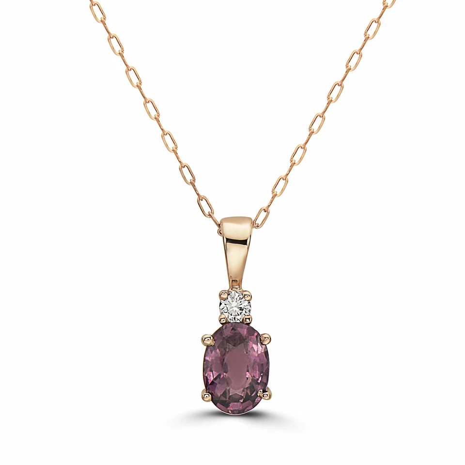 Birthstone 14K Rose Gold Purple Spinel Nude Diamond 0.55 ct 18" Pendant Necklace