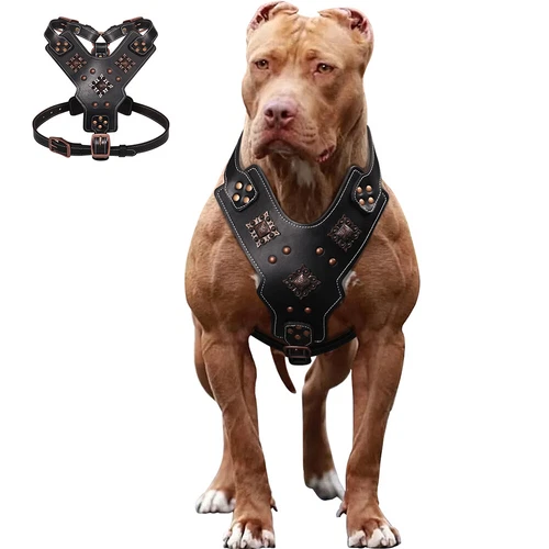 Genuine Leather Dog Harness Big Dog Heavy Duty Large Dogs Spiked Studded Retro