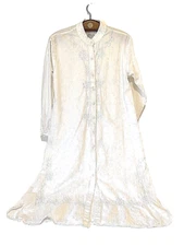 Coat Dress Set w/ Pants Womens One Size 2 Piece Embroidered White Cotton
