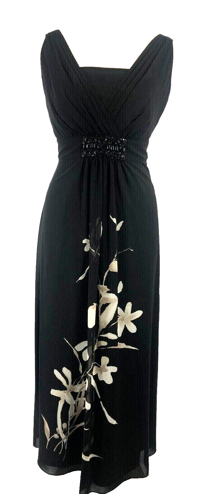 New Jacques Vert dress UK 14 Maxi Black Beige Chiffon Wedding Cruise RRP £179 image 2