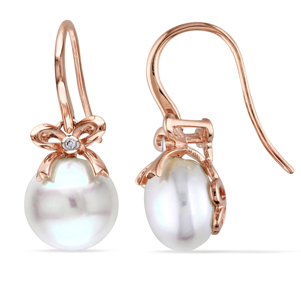 Amour 10k Pink Gold Cultured Freshwater Pearl and Diamond Accent Earrings